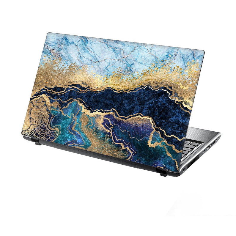 TaylorHe Laptop Skin Sticker Abstract Acrylic Style Painting Blue and Gold