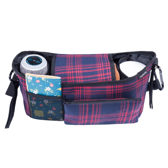 Pram Bag organiser Handlebar Console Tartan Pattern Red black Etsy