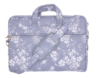 TaylorHe Canvas Laptop Bag Vintage Style Grey Flowers