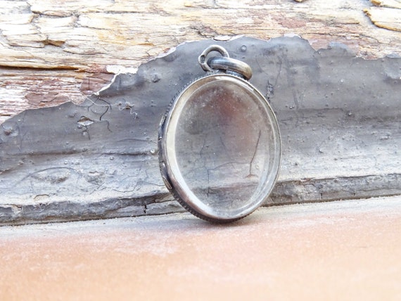 antique victorian silver locket, french mourning phot… - Gem
