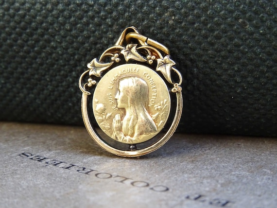 antique victorian french medal, antique gold fill… - image 1