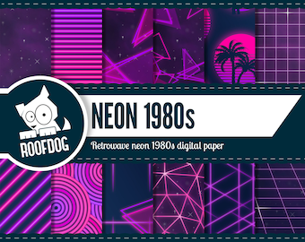1980s Retrowave Neon Digital Paper | Pink & Purple (Digital Download)