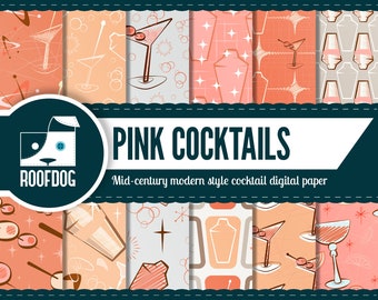 Cocktail shaker digital paper | Mid-century modern starburst | orange 1950s cocktails | Retro atomic digital  | mid-century fall autumn gold