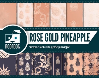 Rose gold pineapple digital paper | retro wallpaper | digital paper pack instant download | gold foil pineapple pattern rose gold blush