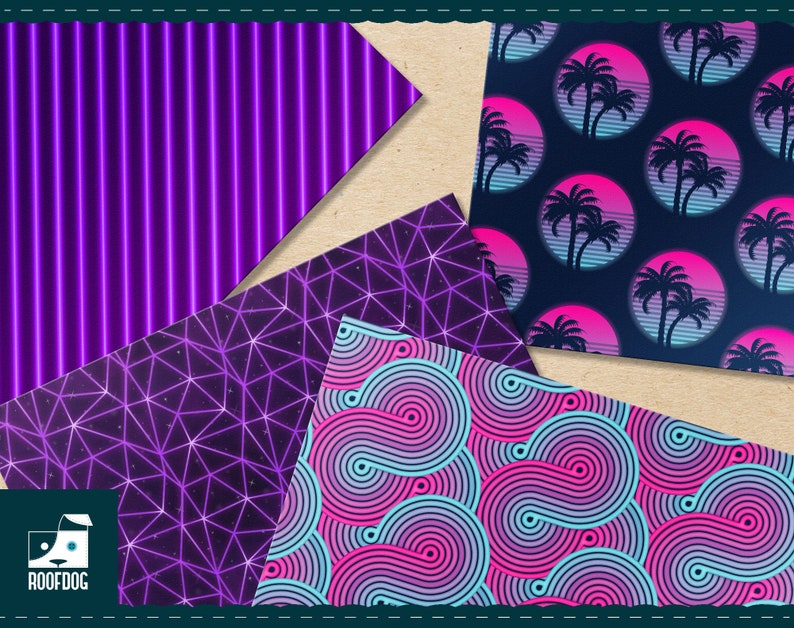 1980s digital paper Purple neon digital paper 1980s retrowave pattern purple neon neon triangle retro wave sun palm tree stripes image 4