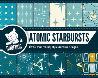 Atomic starbursts digital paper | 1950s Atomic pattern | mid century atomic starbursts | Retro atomic digital  | mid century atomic space
