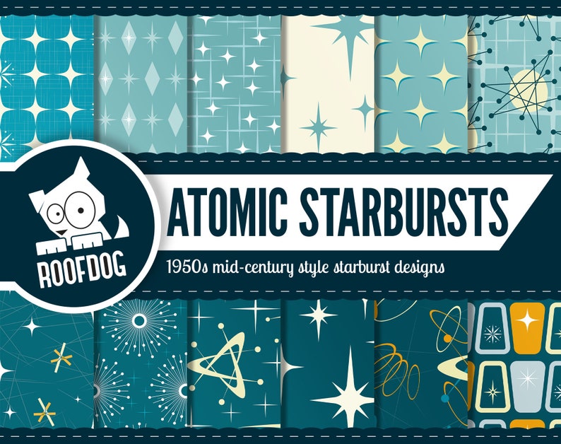 Atomic starbursts digital paper 1950s Atomic pattern mid century atomic starbursts Retro atomic digital mid century atomic space image 1