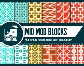 Mid Century Breeze Block Digital Paper | Geometric Patterns (Digital Download)