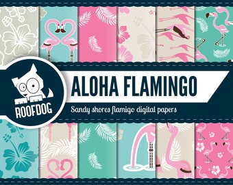 Flamingo digital paper pink | tropical beach flamingos | digital paper pack instant download | summer tropical pink flamingos backgrounds