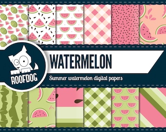 Papel digital de sandía | sandía de fruta de verano | papel digital pack instantánea descargar | Fondo de fruta de verano digital papel rosa