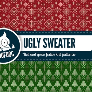 Ugly sweater Christmas digital paper Christmas sweater pattern red and green festive paper pack instant download knit texture nordic image 4