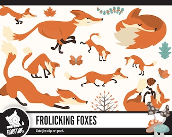 Woodland foxes clipart| Fox clip art |  Woodland autumn fox | fall woodland creatures digital | woodland clipart images | fox vector image