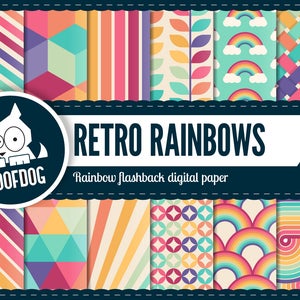 Papel digital arco-íris vintage | arco-íris retrô | Arco-íris dos anos 1960 | Década de 1970 | Década de 1980 | baixar disco arco-íris | lindo flashback brilhante orgulho arco-íris