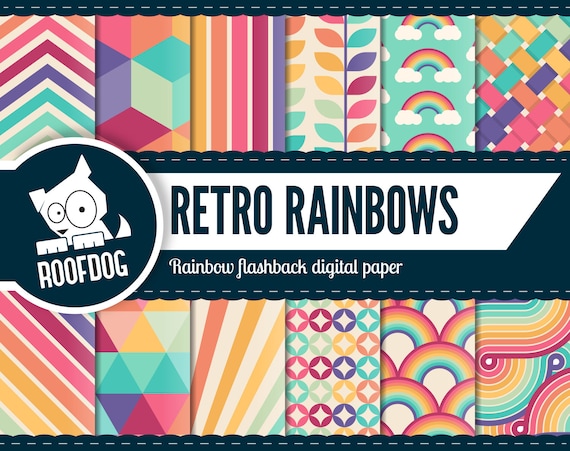 Vintage rainbow digital paper | retro rainbow | 1960s rainbow | 1970s | 1980s | disco rainbow download | cute bright flashback pride rainbow Il_570xn