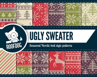 Ugly sweater Christmas digital paper | Christmas sweater pattern | nordic knit paper pack instant download | ugly jumper winter background