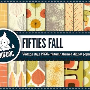 Mitte Jahrhundert modern digital Papier | 1950er Jahre Herbst | 1950er Jahre Herbst | Jahrgang Herbst | Retro Blätter | Saison Herbst | 1950er Jahre Jahrgang Herbst | Atomaren