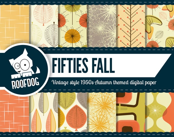 Mid century modern digital paper | 1950s fall | 1950s Autumn | Vintage autumn | Retro leaves | Seasonal fall | 1950s vintage fall | Atomic Il_570xn