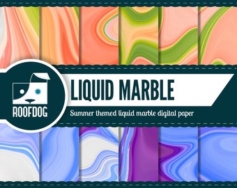 Liquid marble digital paper | summer digital paper | abstract swirl | mixed paint | watermelon | water | fresh | bright digital liquid look