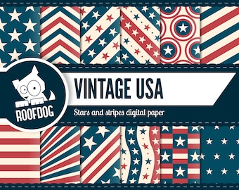 Fourth of July digital paper | USA digital | stars and stripes | red white and blue | vintage 4th July | July 4 | Independence Day | America