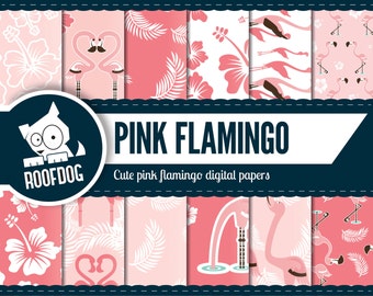 Pink flamingo digital paper | pink and white flamingos | digital paper pack instant download | summer tropical pink flamingos backgrounds