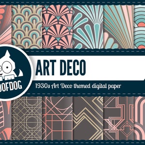Art-Deco-digitales Papier | 1930er Jahre Art-Deco-Muster | 1920er Jahre Tapete | Korallen Minze Schokolade | florale Muster | Art-Deco-Gatsby | Floral 1930er Jahre