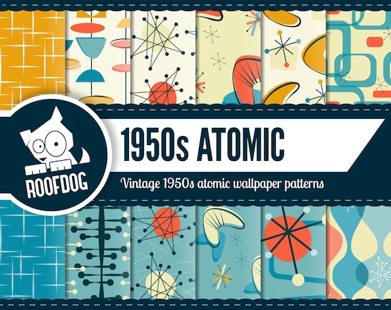 Atomic digital paper | 1950s Atomic pattern | mid century atomic digital paper pack | Retro atomic digital paper | mid century atomic space Il_570xn