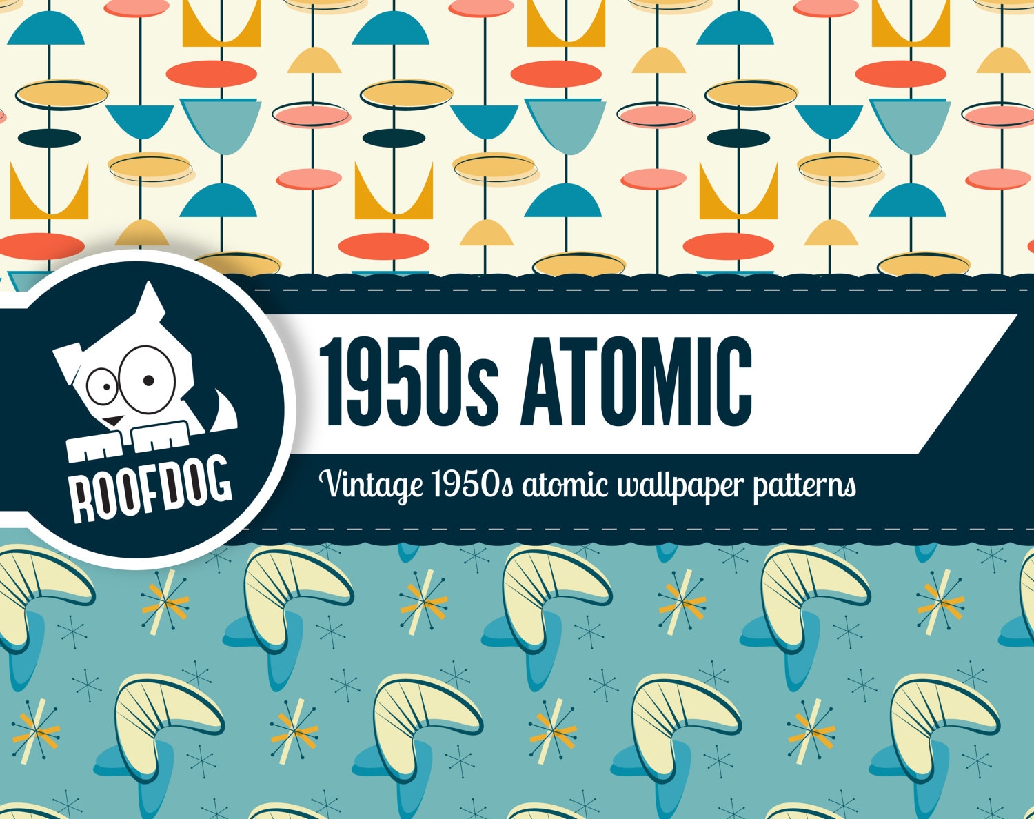 40's style atomic pattern hand print 3本 Atomic Digital Paper | 1950s Atomic Pattern | Mid Century