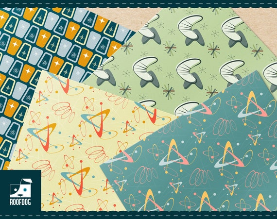 Mid Century Atomic Starbursts Digital Paper | 1950s Atomic
