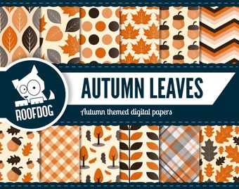 Autumn digital paper | fall digital paper pack retro autumn | fall leaves patterns | orange and brown fall leaf pattern autumn leaves digi