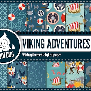 Viking digitales Papier | Wikinger Abenteuer | Kettenhemd | Nordmänner | Waffen | Wikingerboot | Segeln | Wikinger-Partei | Runen | Schild | Valkyrie