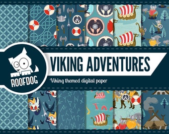 Viking Adventure Digital Paper Set | Norse Runes, Boats (Digital Download)