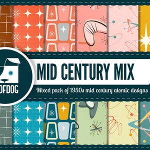 Mid century atomic starbursts digital paper | 1950s Atomic pattern | mid centuryRetro atomic digital  | mid century atomic space | 1950s