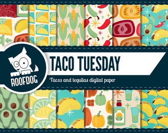 Fiesta digital paper. Great for Cinco de Mayo party invitations. Taco Tuesday pattern.