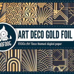 Art Deco gold foil digital paper | 1920s pattern | 1930s Art Deco | Gold foil wallpaper pattern | Vintage floral | gold foil 1930s wallpaper