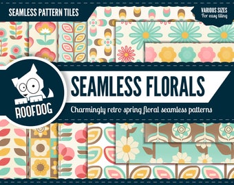 Retro Floral Seamless Pattern Tiles | 1960s 1970s Style (Digital Download)