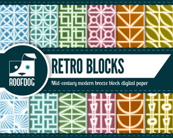 Mid-Century Modern Geometric Digital Paper | Retro Breeze Block Patterns (Digital Download)