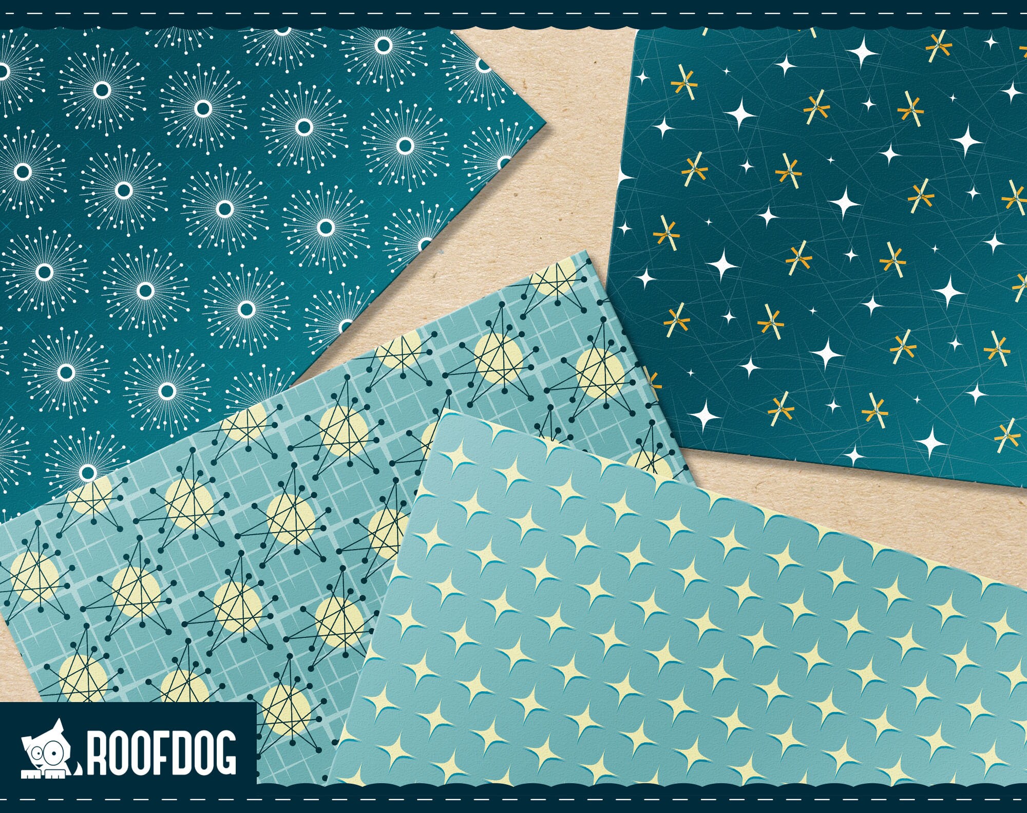 Atomic Starbursts Digital Paper | 1950s Atomic Pattern | Mid