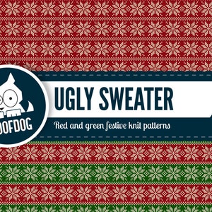 Ugly sweater Christmas digital paper Christmas sweater pattern red and green festive paper pack instant download knit texture nordic image 2