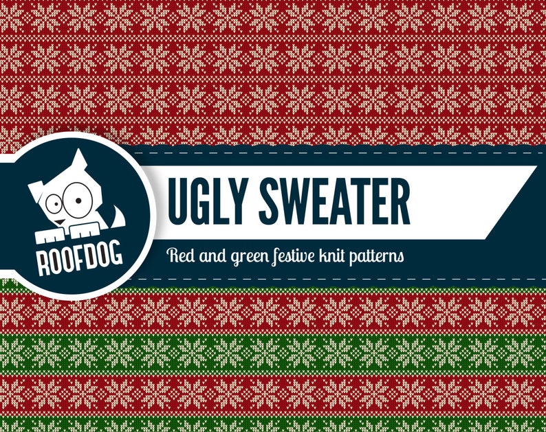 Ugly sweater Christmas digital paper Christmas sweater pattern red and green festive paper pack instant download knit texture nordic image 2