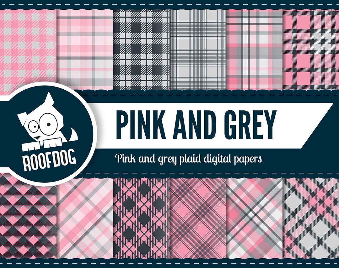 Pink and Grey Plaid Pattern Digital Paper | Pink and Gray Tartan ...