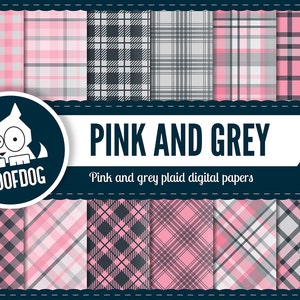 Rosa e grigio plaid modello digitale carta | tartan rosa e grigio | download immediato di carta digitale pack | Priorità bassa del plaid ripetendo degnati