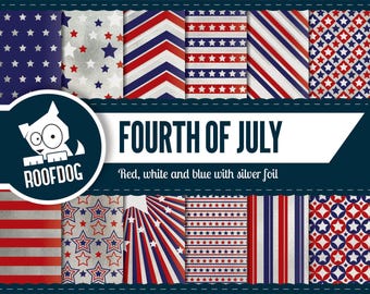 Fourth of July digital paper | silver foil independence day | digital paper pack instant download | USA patriotic stars & stripes america