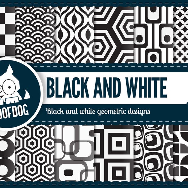 Black and white digital paper | bold geometric pattern | 1950s | 1960s | 1970s | vintage pattern | retro background | wallpaper pattern