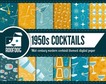 1950s cocktail digital paper | Mid century modern Atomic pattern | Cocktail shaker starbursts | Retro atomic digital  | mid century bar