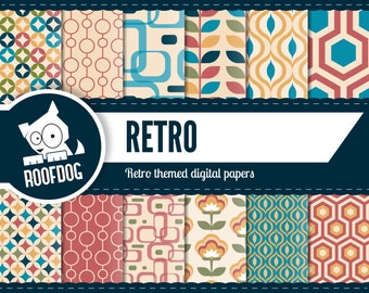 Retro digitaal papierpakket | Stijlpatronen uit de jaren 50, 60 en 70 (digitale download)