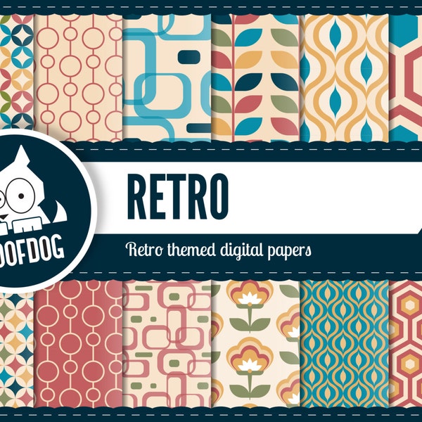 Retro pattern digital paper | retro style patterns | digital paper pack instant download | 50s 60s 70s wallpaper background repeating deign