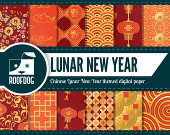 Lunar New Year Digital Paper | Red and Gold Chinese Patterns (Digital Download)