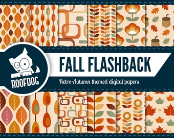 Fall digital paper | retro autumn patterns | autumn digital paper pack instant download | 50s 60s 70s wallpaper background fall pattern