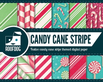 Christmas candy cane digital paper | Candy cane stripe christmas pattern |  festive paper pack instant download | Christmas digital paper