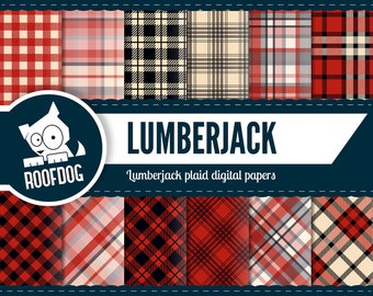Paquete de papeles digitales Lumberjack Plaid: Tartán rojo y negro (Descarga digital)